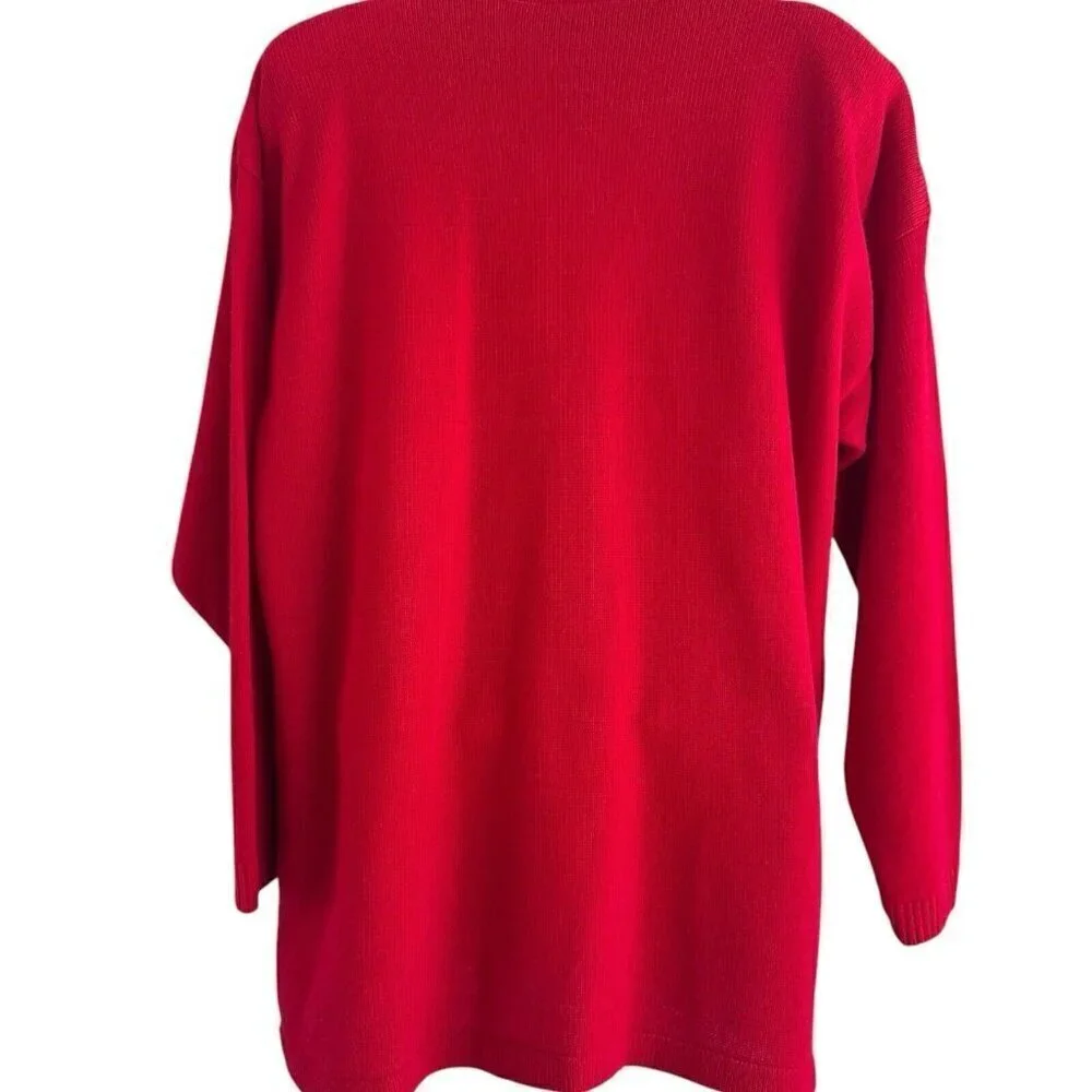 Vintage 90s Modiano Womans Sz M Red Black Colorblock Mock Neck Pullover Sweater - Picture 4 of 7